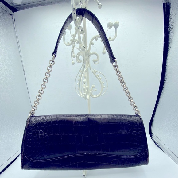 Ann Taylor Genuine Brown Leather Croc Embossed Clutch/Handbag 11”by5”by2” EUC - Picture 8 of 11